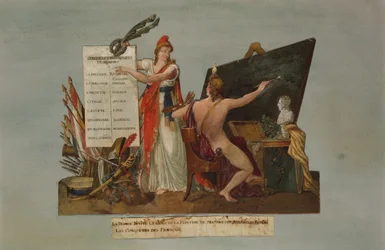 Francia invita al Genio de la Pintura a transmitir a las futuras generaciones la historia de las conquistas francesas y las victorias de sus ejércitos, c.1800